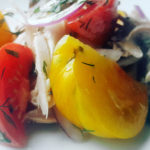 Roasted chicken heirloom tomato salad