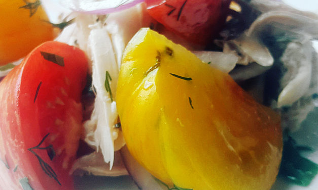 Roasted chicken heirloom tomato salad